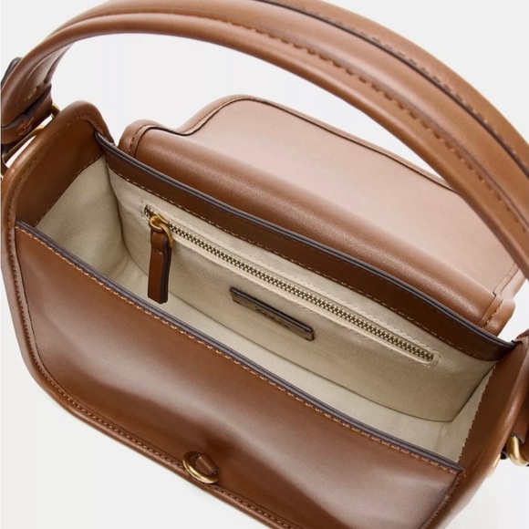 ZARA Structured Cognac Top Handle Bag w/ Statement Gold Clasp - Picture 12 of 14